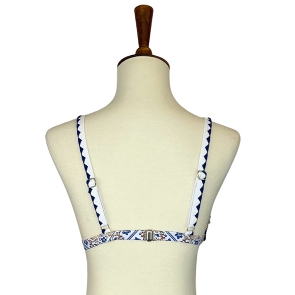 Boho White & Blue Floral Bandage Bikini with Rickrack - Picture 12 of 14